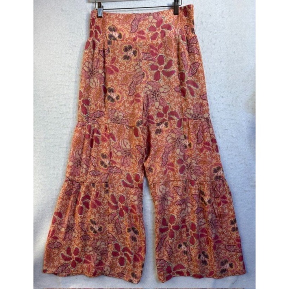 Nanette Lepore Orange Floral Tiered Wide Leg Palazzo Pants Womens SML Boho Artsy